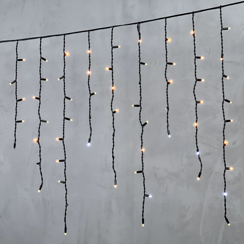 Гирлянда Бахрома 3,2 x 0,9 м Экстра Тепло-Белая с Мерцанием Белого Диода 220В, 168 LED, Провод Черный Каучук, IP65