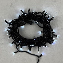 Гирлянда Нить 10м Белая с Мерцанием Белого Диода 24В, 75 LED, Провод Черный Каучук, IP65