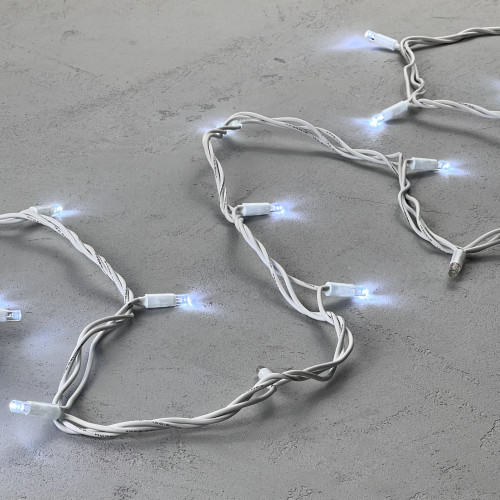 Гирлянда Нить 10м Белая с Мерцанием Белого Диода 220В, 75 LED, Провод Белый Каучук, IP65