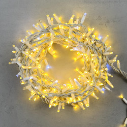 Гирлянда Нить с Колпачком 10м Тепло-Белая с Мерцанием Белого Диода, 300 LED, Провод Белый Каучук, IP65