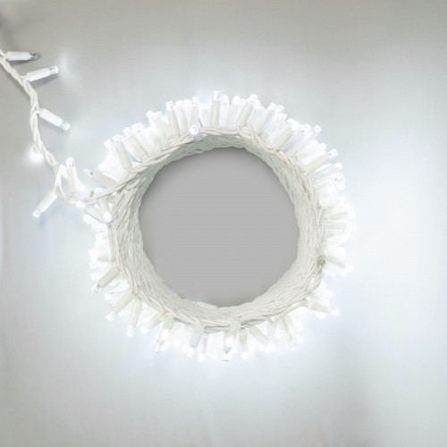 Гирлянда Нить Шатровая с Колпачком 10м Белая с Мерцанием Белого Диода, 300 LED, Провод Белый Каучук