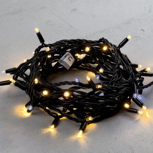 Гирлянда Нить 10м Белая с Мерцанием Белого Диода 24В, 75 LED, Провод Черный Каучук, IP65