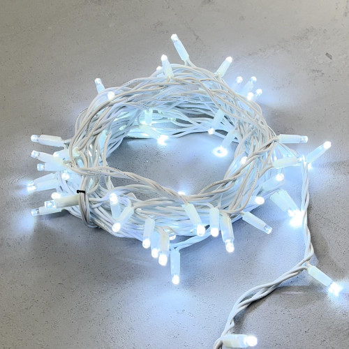 Гирлянда Нить 10м Белая 220В, 75 LED, Провод Белый Каучук, IP65