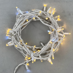 Гирлянда Нить 10м Тепло-Белая с Мерцанием Белого Диода 220В, 75 LED, Провод Белый Каучук, IP65
