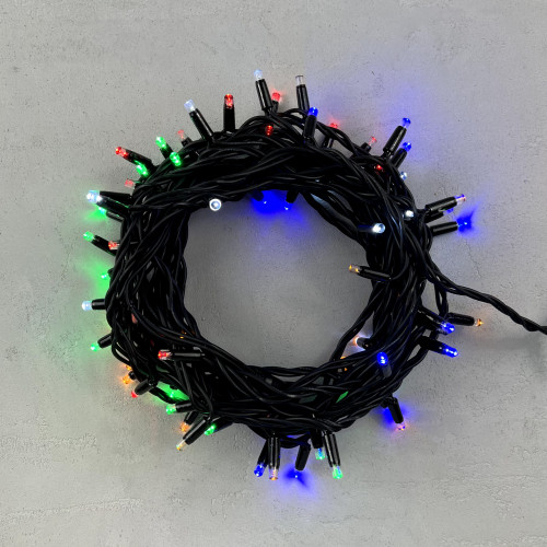 Гирлянда Нить 10м Разноцветная с Мерцанием Белого Диода 220В, 75 LED, Провод Черный Каучук, IP65