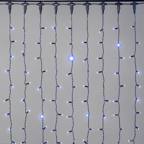 Гирлянда Занавес 2 x 2 м Синий 220В, 400 LED, Провод Черный Каучук 2,3мм, IP65
