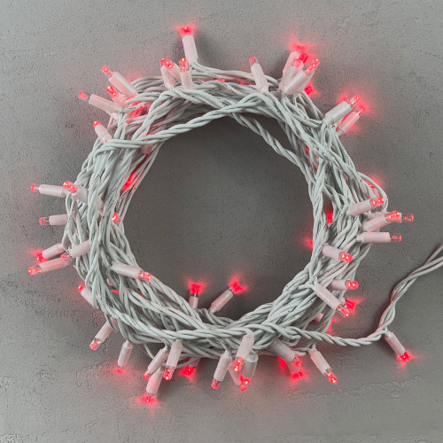 Гирлянда Нить 10м Красная 24В, 75 LED, Провод Белый Каучук, IP65