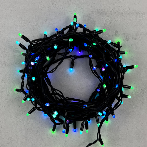 Гирлянда Нить с Колпачком 15м Разноцветная 220В, 100 LED, Провод Черный Каучук, IP65