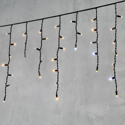 Гирлянда Бахрома 3,1 x 0,5 м Экстра Тепло-Белая с Мерцанием Белого Диода 220В, 120 LED, Провод Черный Каучук, IP65