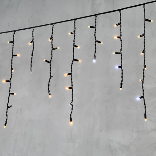 Гирлянда Бахрома 3,1 x 0,5 м Экстра Тепло-Белая с Мерцанием Белого Диода 220В, 120 LED, Провод Черный Каучук, IP65