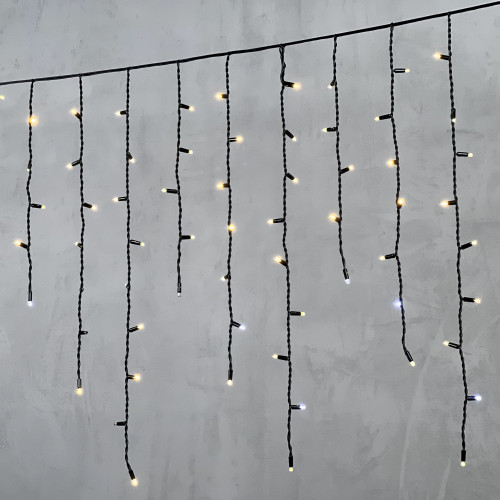 Гирлянда Бахрома 3,2 x 0,9 м Тепло-Белая с Мерцанием Белого Диода 220В, 168 LED, Провод Черный Каучук, IP65