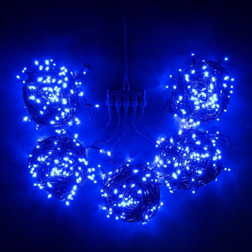 Комплект 5 Синих Нитей по 20м, 900 LED, Провод Черный Силикон, IP65