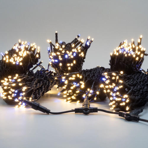 Комплект 5 Тепло-Белых Нитей по 20м с Мерцанием Белого Диода, 1000 LED, Провод Черный Каучук 2,3мм, IP54