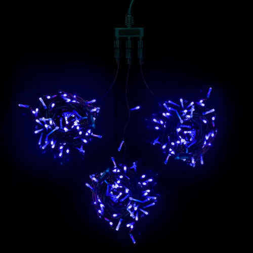 Комплект 3 Синих Нити по 20м, 600 LED, Провод Черный ПВХ, IP54