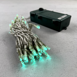 Гирлянда Нить на Батарейках с Таймером 5м Аква, 50 LED, Провод Прозрачный Силикон, IP65