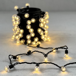Гирлянда «Шарики» 10м Тепло-Белая 220В, Диаметр Шарика 23мм, 100 LED, Провод Черный Каучук 2,3мм, IP54