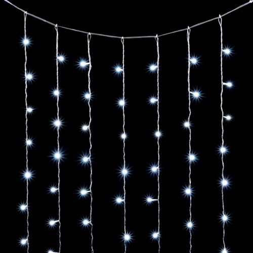 Гирлянда Занавес Облегченный 2 x 3 м Белый с Мерцанием Белого Диода 220В, 600 LED, Провод Прозрачный ПВХ, IP54