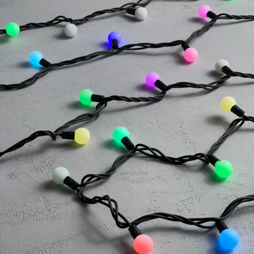 Гирлянда «Шарики» 10м RGB 220B, Диаметр Шарика 23мм, 100 LED, Провод Черный Каучук, IP65 Гирлянда «Шарики» 10м RGB 220B, Диаметр Шарика 23мм, 100 LED, Провод Черный Каучук, IP65
