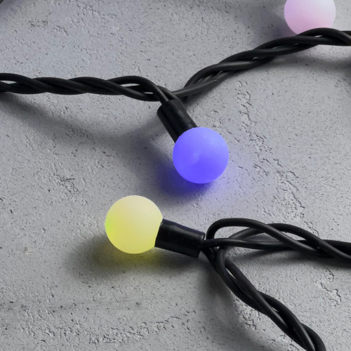 Гирлянда «Шарики» 10м RGB 220B, Диаметр Шарика 23мм, 100 LED, Провод Черный Каучук, IP65 Гирлянда «Шарики» 10м RGB 220B, Диаметр Шарика 23мм, 100 LED, Провод Черный Каучук, IP65