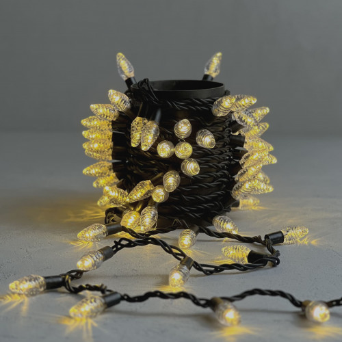 Гирлянда «Шишки» 10м Тепло-Белая 220В, 100 LED, Провод Черный Каучук 2,3мм, IP65
