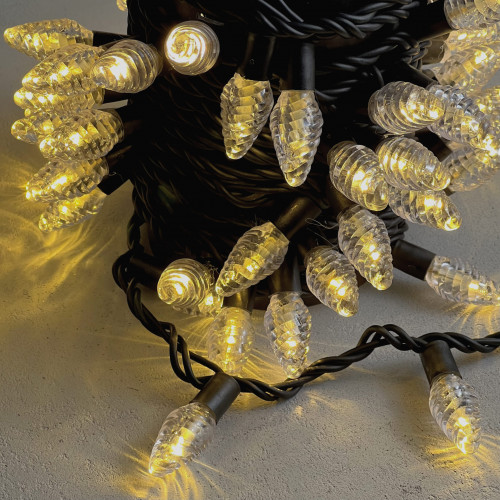 Гирлянда «Шишки» 10м Тепло-Белая 220В, 100 LED, Провод Черный Каучук 2,3мм, IP65