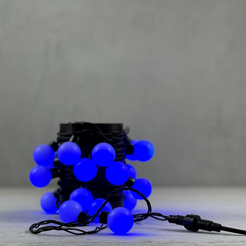 Гирлянда «Шарики» 5м Синяя 220В, Диаметр Шарика 40мм, 20 LED, Провод Черный Каучук, IP65