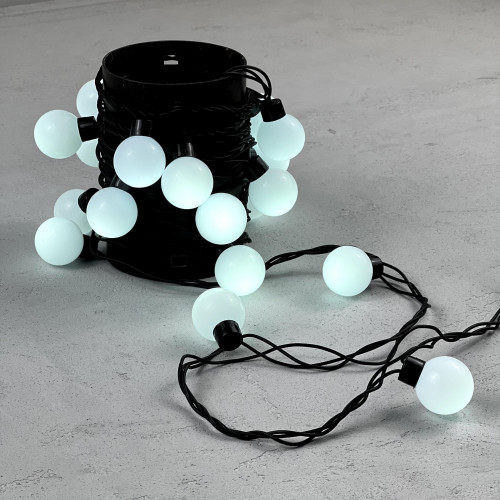Гирлянда «Шарики» 5м Тепло-Белая 220В, Диаметр Шарика 40мм, 20 LED, Провод Черный Каучук, IP65