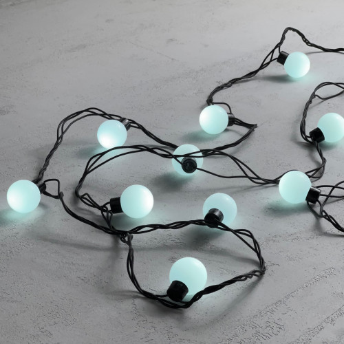 Гирлянда «Шарики» 5м Тепло-Белая 220В, Диаметр Шарика 40мм, 20 LED, Провод Черный Каучук, IP65