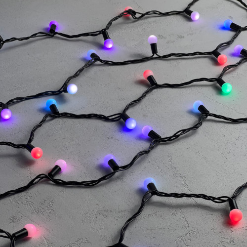 Гирлянда «Шарики» 10м RGB 220B, Диаметр Шарика 18мм, 100 LED, Провод Черный Каучук 2,3мм, IP65 Гирлянда «Шарики» 10м RGB 220B, Диаметр Шарика 18мм, 100 LED, Провод Черный Каучук 2,3мм, IP65