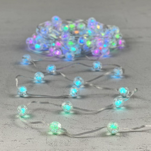 Гирлянда Шарики Смарт 10м Разноцветная с Управлением 5В, Диаметр Шарика 20мм, 100 LED, Провод Прозрачный ПВХ, IP44