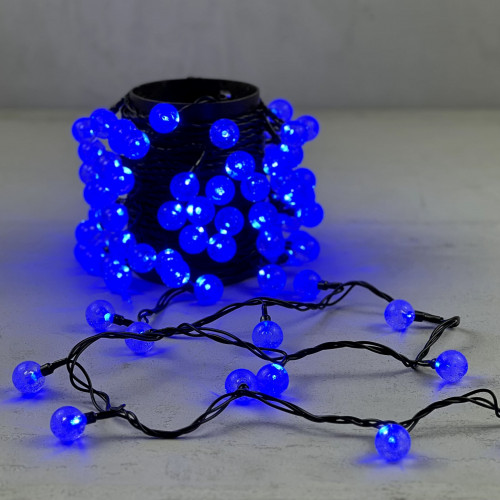 Гирлянда «Шарики» 10м Синяя 220В, Диаметр Шарика 23мм, 100 LED, Провод Черный Каучук 2,3мм, IP54