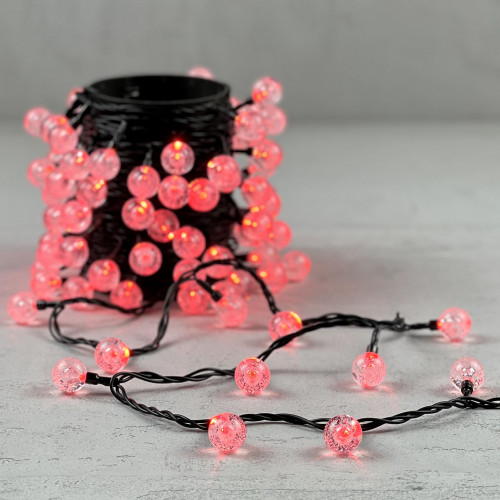 Гирлянда «Шарики» 10м Красная 220В, Диаметр Шарика 23мм, 100 LED, Провод Черный Каучук 2,3мм, IP54