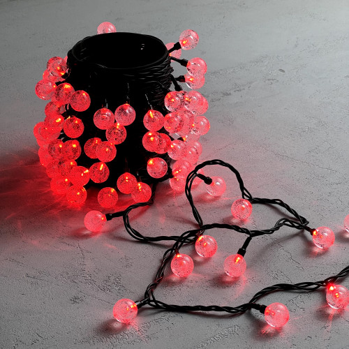 Гирлянда «Шарики» 10м Красная 220В, Диаметр Шарика 23мм, 100 LED, Провод Черный Каучук 2,3мм, IP54