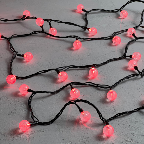 Гирлянда «Шарики» 10м Красная 220В, Диаметр Шарика 23мм, 100 LED, Провод Черный Каучук 2,3мм, IP54