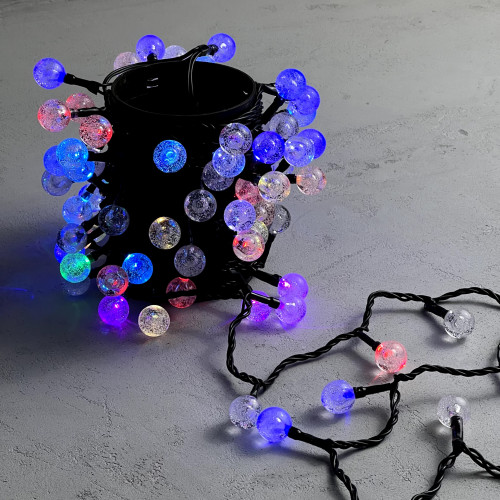 Гирлянда «Шарики» 10м Разноцветная 220В, Диаметр Шарика 23мм, 100 LED, Провод Черный Каучук 2,3мм, IP54 Гирлянда «Шарики» 10м Разноцветная 220В, Диаметр Шарика 23мм, 100 LED, Провод Черный Каучук 2,3мм, IP54