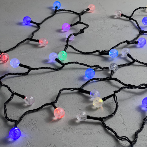 Гирлянда «Шарики» 10м Разноцветная 220В, Диаметр Шарика 23мм, 100 LED, Провод Черный Каучук 2,3мм, IP54 Гирлянда «Шарики» 10м Разноцветная 220В, Диаметр Шарика 23мм, 100 LED, Провод Черный Каучук 2,3мм, IP54