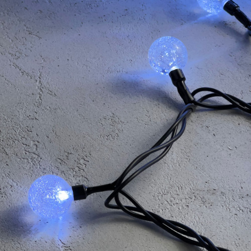 Гирлянда «Шарики» 10м Белая 220В, Диаметр Шарика 23мм, 100 LED, Провод Черный Каучук 2,3мм, IP54