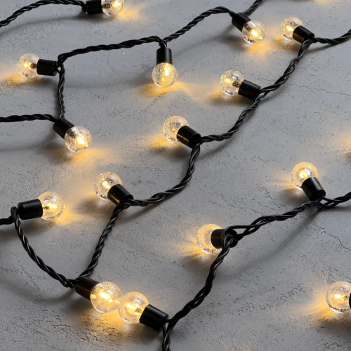 Гирлянда «Шарики» 10м Тепло-Белая 220В, Диаметр Шарика 23мм, 100 LED, Провод Черный Каучук 2,3мм, IP54
