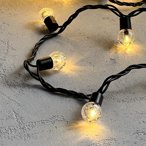 Гирлянда «Шарики» 10м Тепло-Белая 220В, Диаметр Шарика 23мм, 100 LED, Провод Черный Каучук 2,3мм, IP54