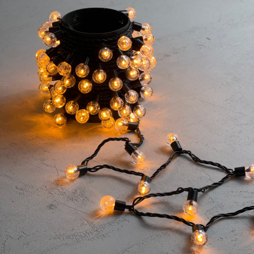 Гирлянда «Шарики» 10м Желтая 220В, Диаметр Шарика 23мм, 100 LED, Провод Черный Каучук 2,3мм, IP54 Гирлянда «Шарики» 10м Желтая 220В, Диаметр Шарика 23мм, 100 LED, Провод Черный Каучук 2,3мм, IP54