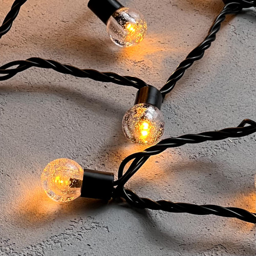 Гирлянда «Шарики» 10м Желтая 220В, Диаметр Шарика 23мм, 100 LED, Провод Черный Каучук 2,3мм, IP54 Гирлянда «Шарики» 10м Желтая 220В, Диаметр Шарика 23мм, 100 LED, Провод Черный Каучук 2,3мм, IP54