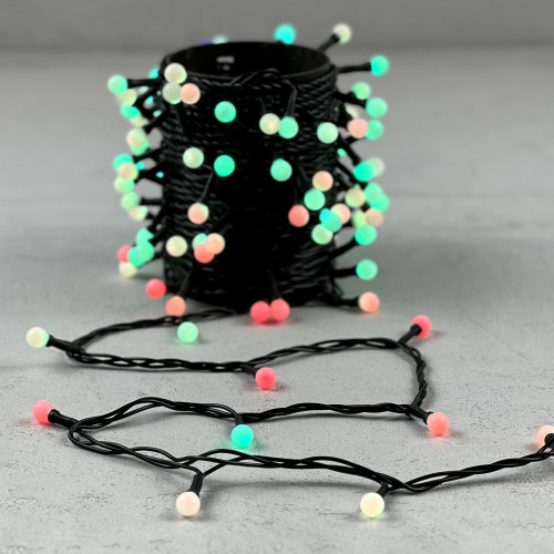 Гирлянда «Шарики» 10м RGB 220B, Диаметр Шарика 13мм, 100 LED, Провод Черный ПВХ, IP65