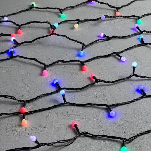 Гирлянда «Шарики» 10м RGB 220B, Диаметр Шарика 13мм, 100 LED, Провод Черный ПВХ, IP65