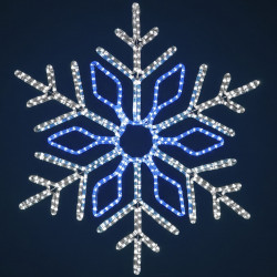 Светодиодная Снежинка 'Кристалл' Ø1,1м Бело-Синяя, Дюралайт на Металлическом Каркасе, IP65