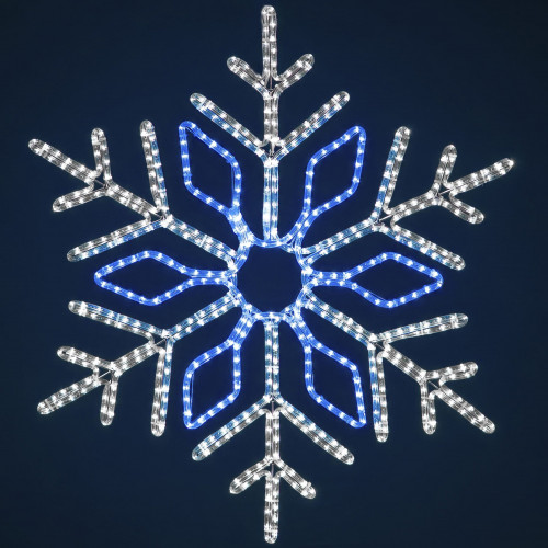 Светодиодная Снежинка 'Кристалл' Ø1,1м Бело-Синяя, Дюралайт на Металлическом Каркасе, IP65