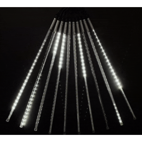 Гирлянда Тающие Сосульки 10шт по 50см, 24В, 600 Белых Светодиодов, Провод Черный ПВХ, IP55
